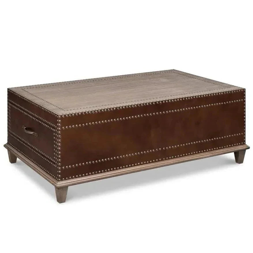 Grandon Equestrian Leather Cocktail Coffee Table - LOOMLAN - Sarreid - Coffee Tables
