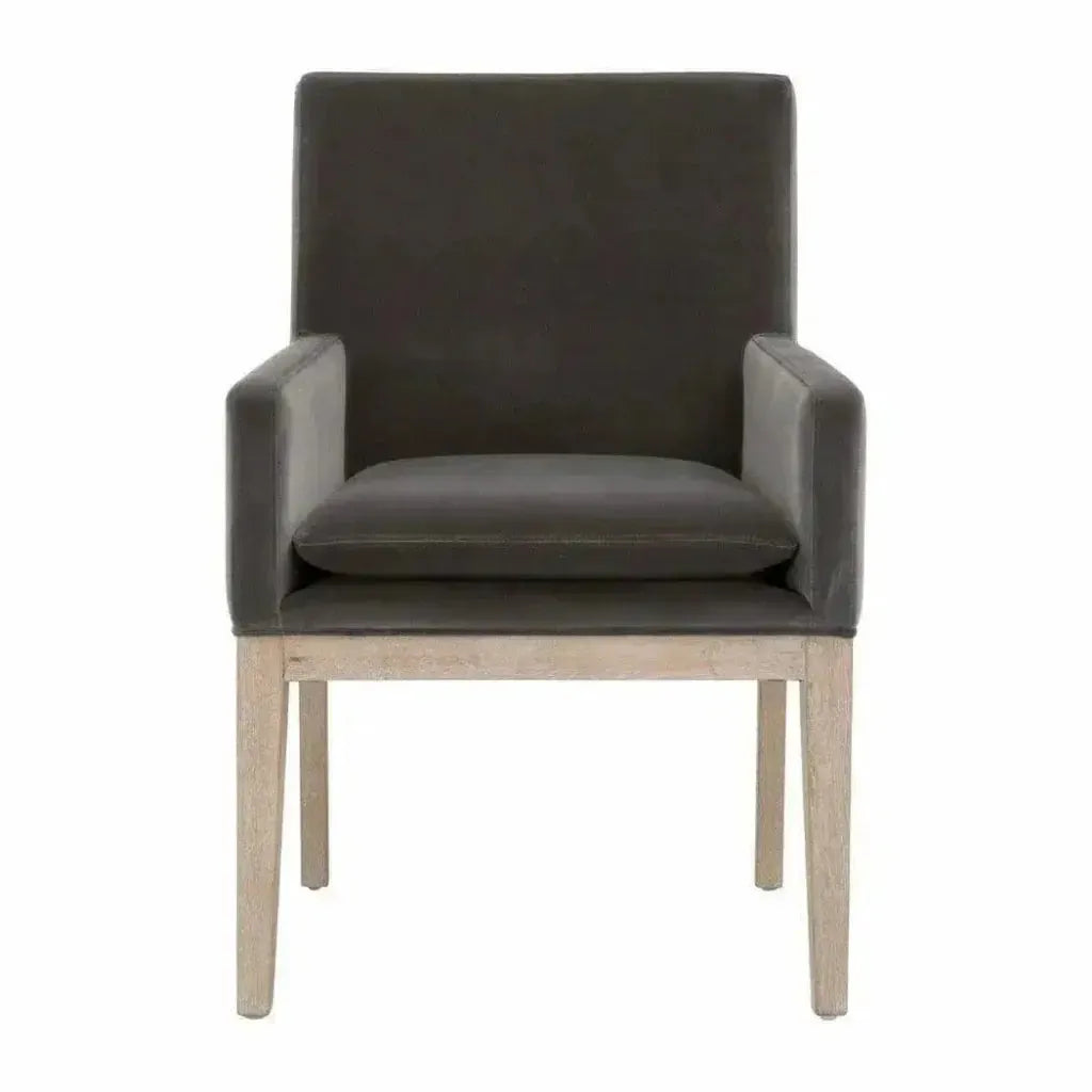 Arm Chairs Drake Arm Chair Gray Velvet Natural Gray Oak - LOOMLAN - Essentials For Living - Dining Chairs