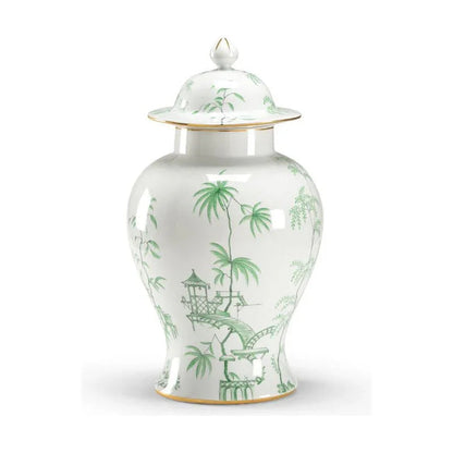 Green Chinoiserie Porcelain Jar - LOOMLAN - Chelsea House - Vases & Jars