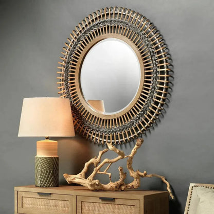 Grey Bamboo Grove Braided Wall Mirror - LOOMLAN - Jamie Young - Wall Mirrors