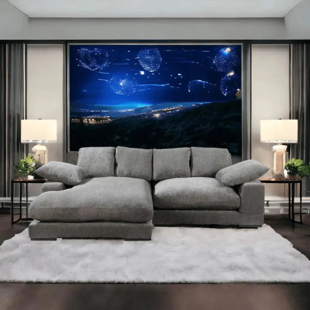 Grey Corduroy Reversible Sectional Sofa-Modular Sofas-Moe's Home-LOOMLAN