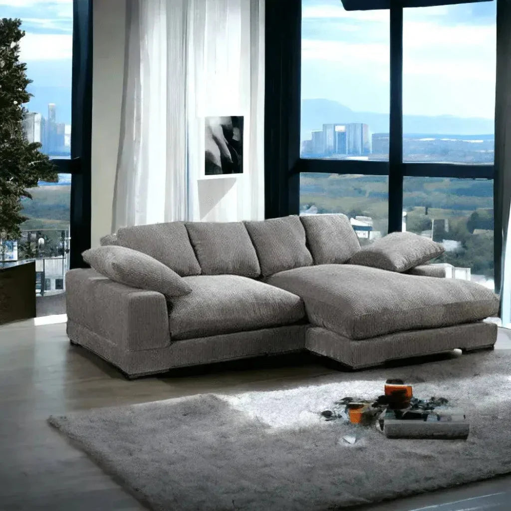 Grey Corduroy Reversible Sectional Sofa-Modular Sofas-Moe's Home-LOOMLAN