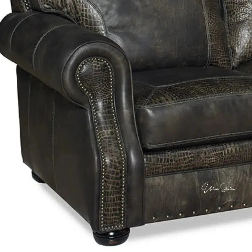 Grey Croc Western Couch Grey Alligator Embossed Leather - LOOMLAN - Uptown Sebastian - Sofas & Loveseats