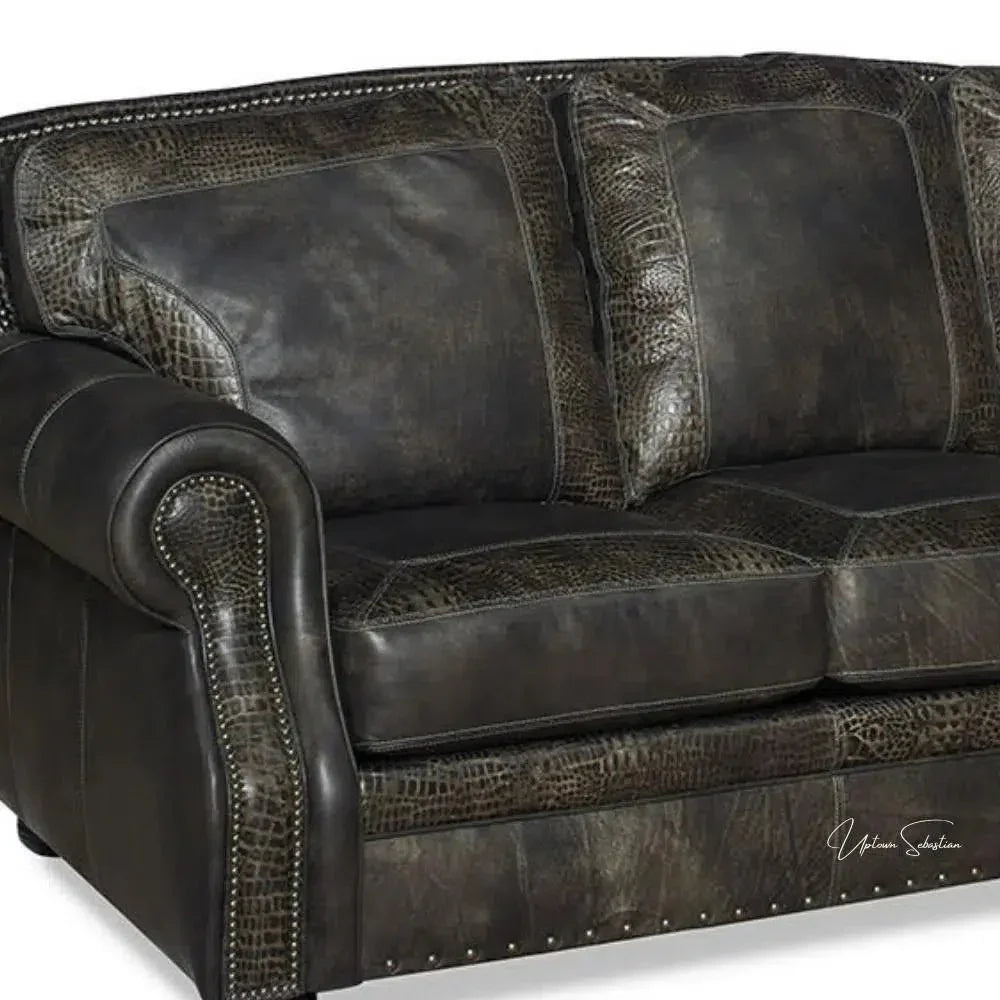 Grey Croc Western Couch Grey Alligator Embossed Leather - LOOMLAN - Uptown Sebastian - Sofas & Loveseats
