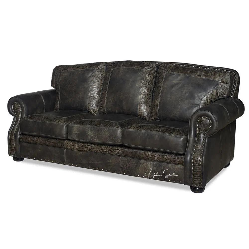 Grey Croc Western Couch Grey Alligator Embossed Leather - LOOMLAN - Uptown Sebastian - Sofas & Loveseats