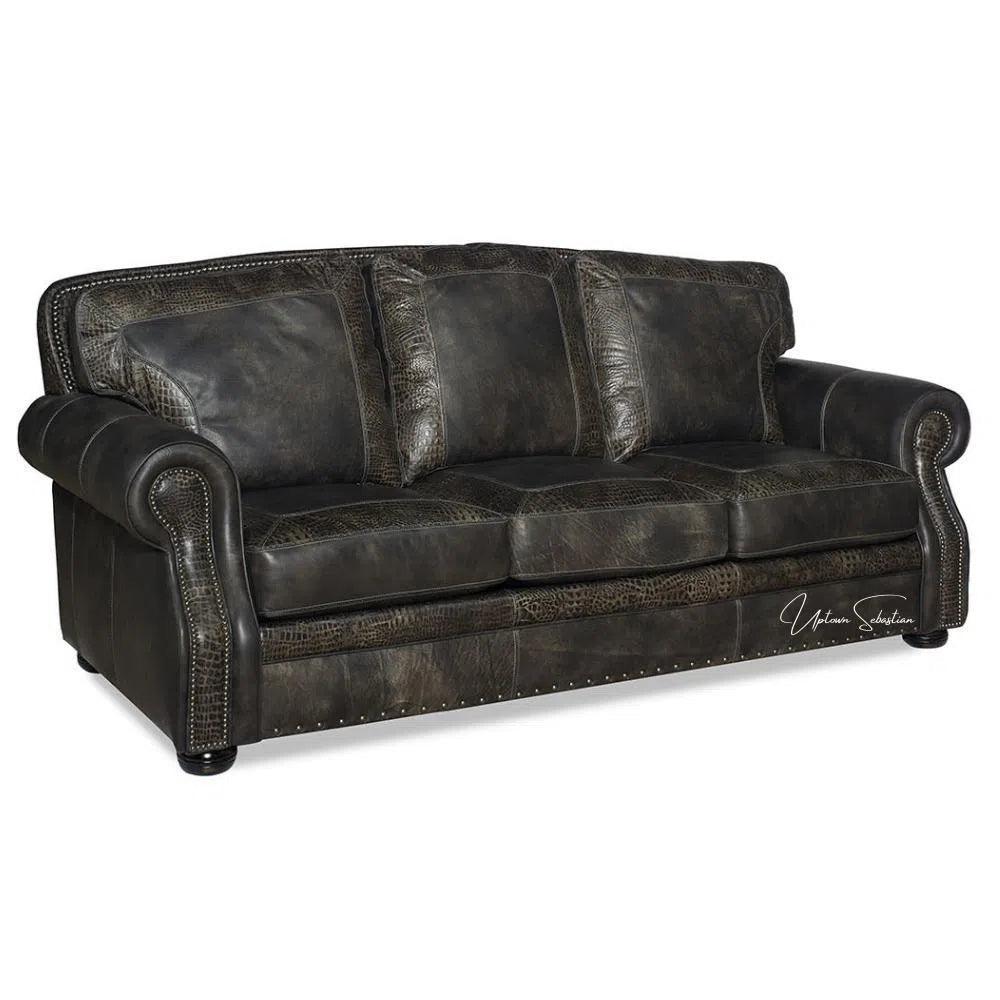 Grey Croc Western Couch Grey Alligator Embossed Leather - LOOMLAN - Uptown Sebastian - Sofas & Loveseats