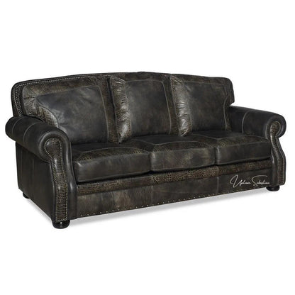 Grey Croc Western Couch Grey Alligator Embossed Leather - LOOMLAN - Uptown Sebastian - Sofas & Loveseats