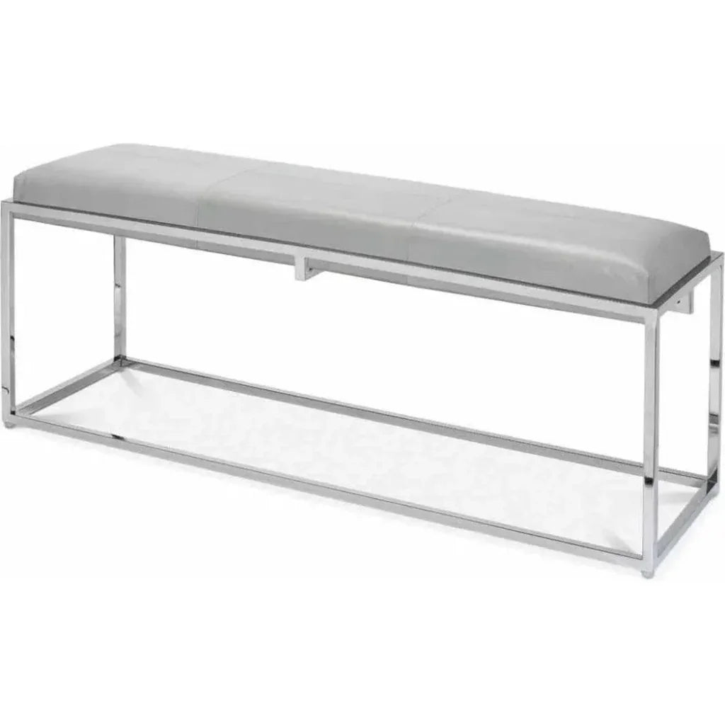 Grey Leather Metal Shelby Bench Backless - LOOMLAN - Jamie Young - Bedroom Benches