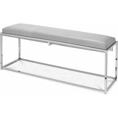 Grey Leather Metal Shelby Bench Backless - LOOMLAN - Jamie Young - Bedroom Benches