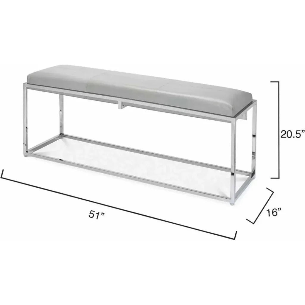 Grey Leather Metal Shelby Bench Backless - LOOMLAN - Jamie Young - Bedroom Benches
