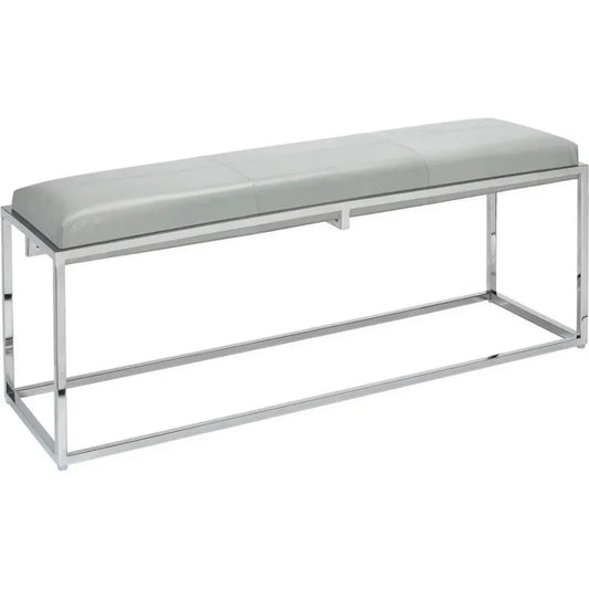 Grey Leather Metal Shelby Bench Backless - LOOMLAN - Jamie Young - Bedroom Benches