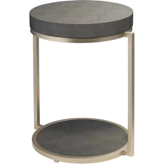 Grey Leather Round Mid Century Side Table Shelf - LOOMLAN - Jamie Young - Side Tables