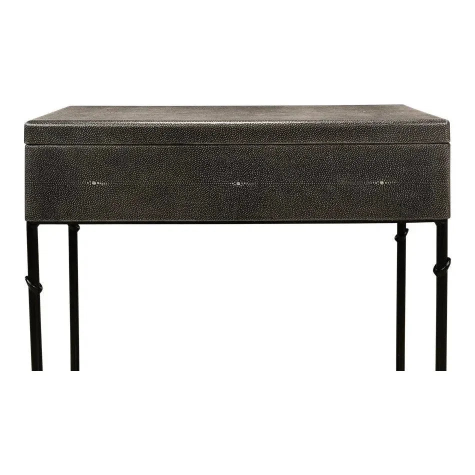 Grey Leather Shagreen Box On Stand Console Table - LOOMLAN - Sarreid - Console Tables