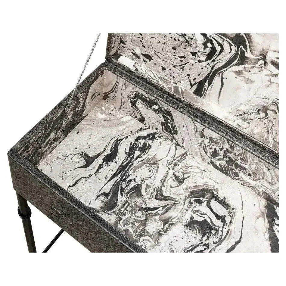 Grey Leather Shagreen Box On Stand Console Table - LOOMLAN - Sarreid - Console Tables