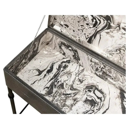 Grey Leather Shagreen Box On Stand Console Table - LOOMLAN - Sarreid - Console Tables