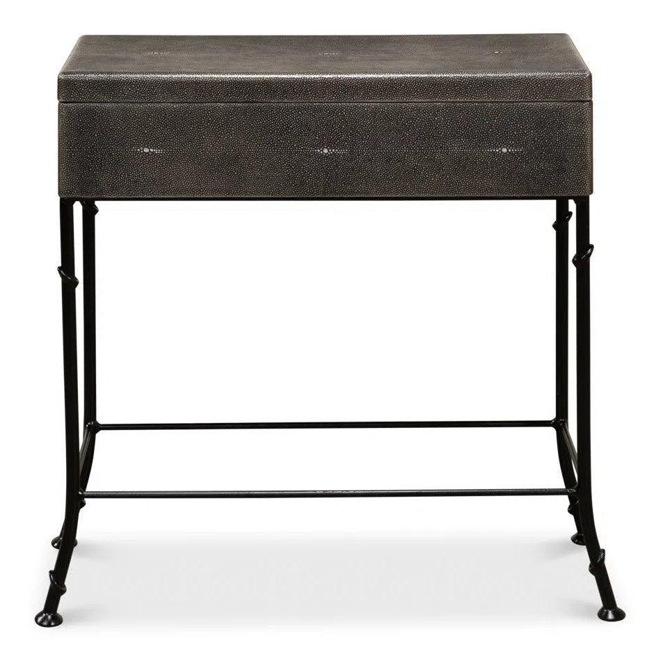 Grey Leather Shagreen Box On Stand Console Table - LOOMLAN - Sarreid - Console Tables