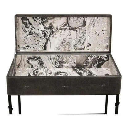 Grey Leather Shagreen Box On Stand Console Table - LOOMLAN - Sarreid - Console Tables