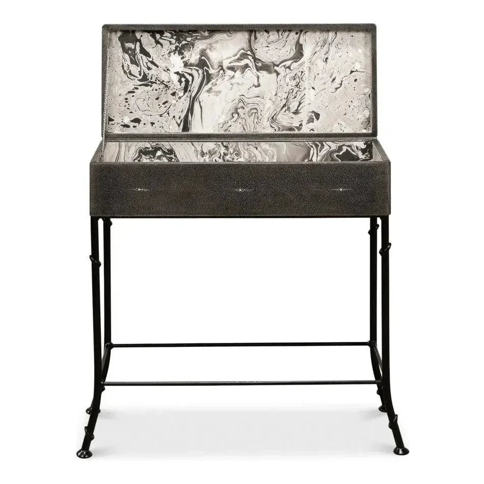 Grey Leather Shagreen Box On Stand Console Table - LOOMLAN - Sarreid - Console Tables