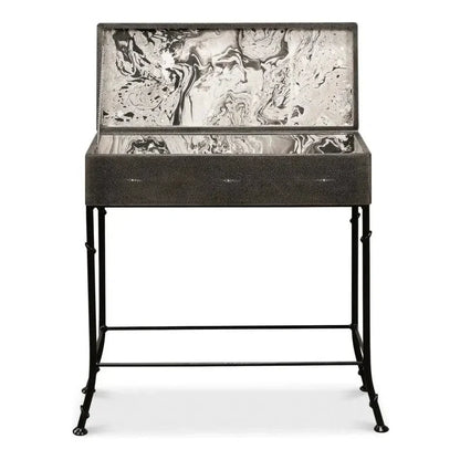 Grey Leather Shagreen Box On Stand Console Table - LOOMLAN - Sarreid - Console Tables