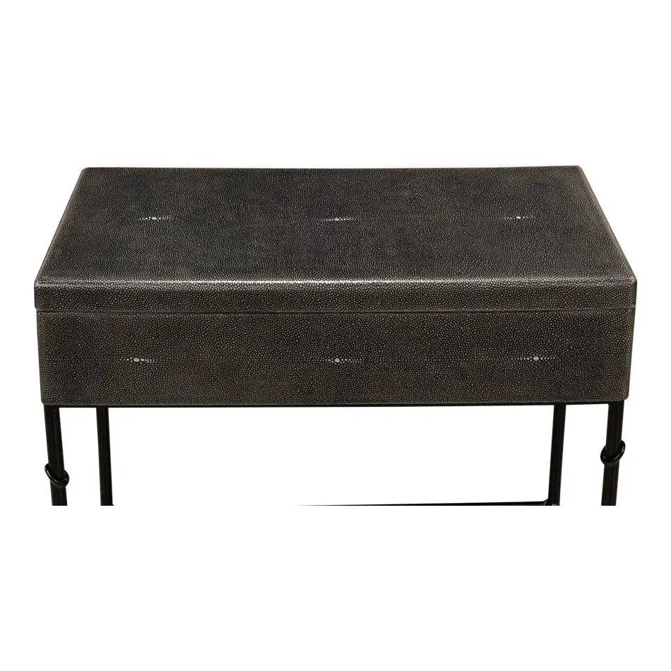 Grey Leather Shagreen Box On Stand Console Table - LOOMLAN - Sarreid - Console Tables