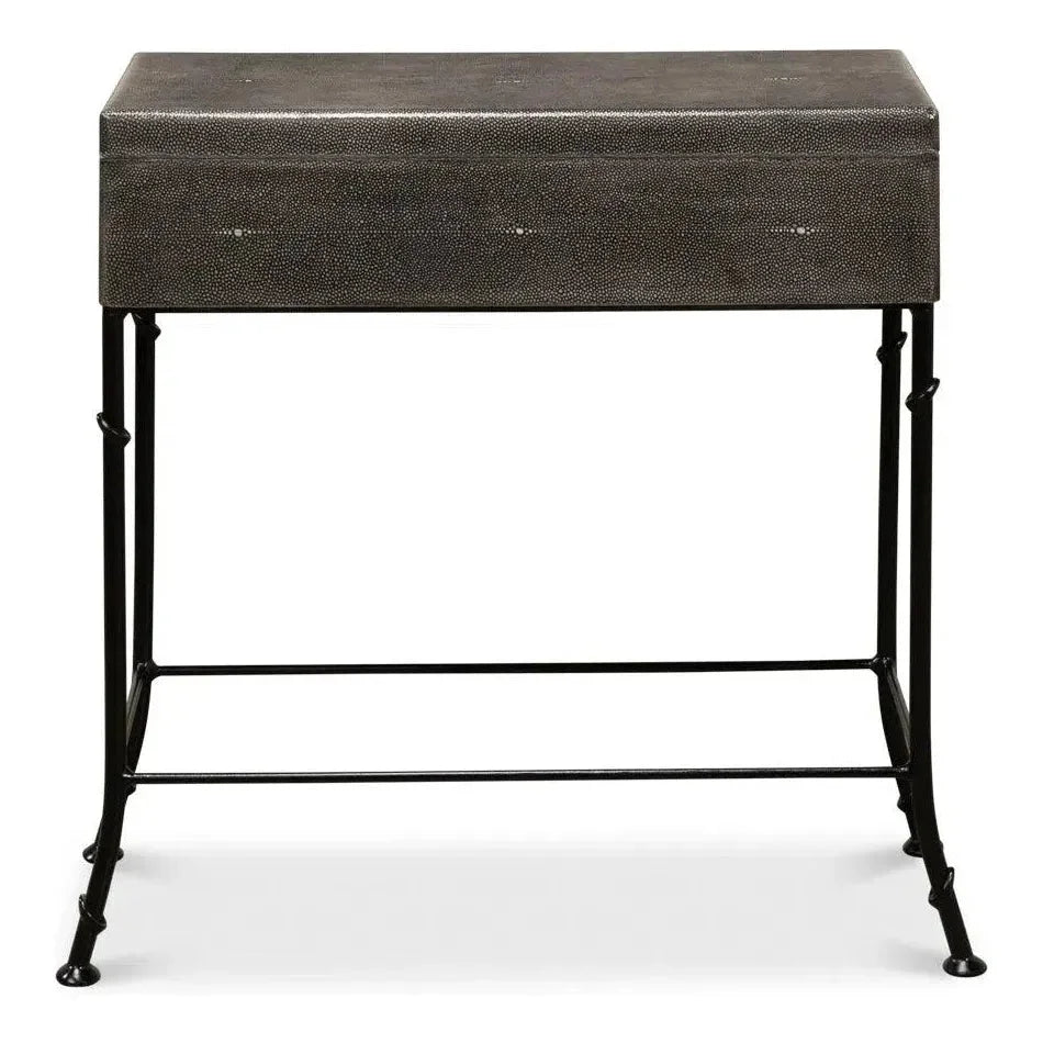 Grey Leather Shagreen Box On Stand Console Table - LOOMLAN - Sarreid - Console Tables