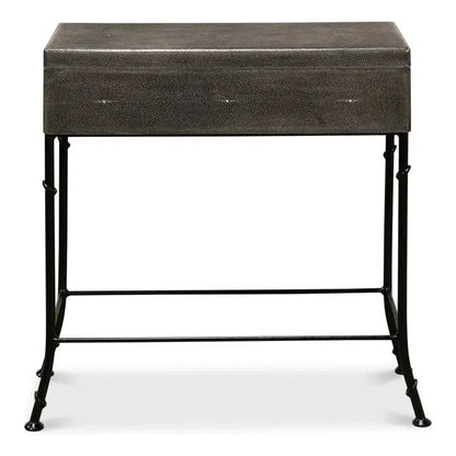 Grey Leather Shagreen Box On Stand Console Table - LOOMLAN - Sarreid - Console Tables