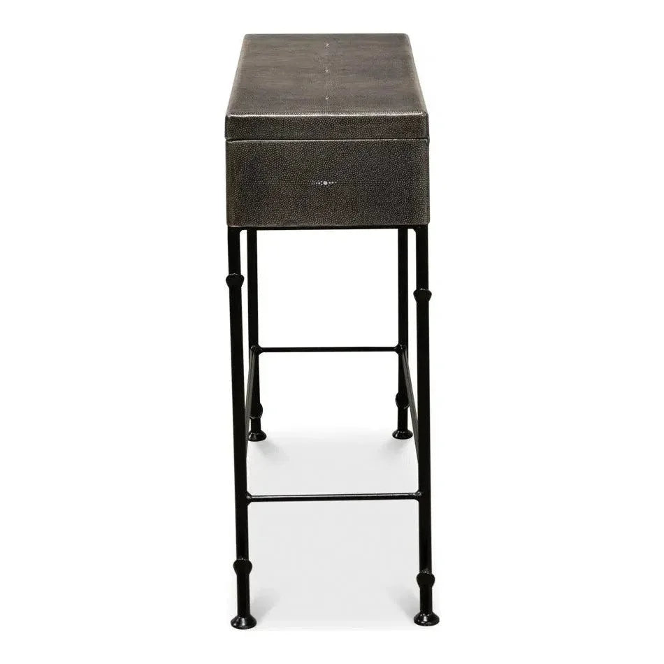 Grey Leather Shagreen Box On Stand Console Table - LOOMLAN - Sarreid - Console Tables