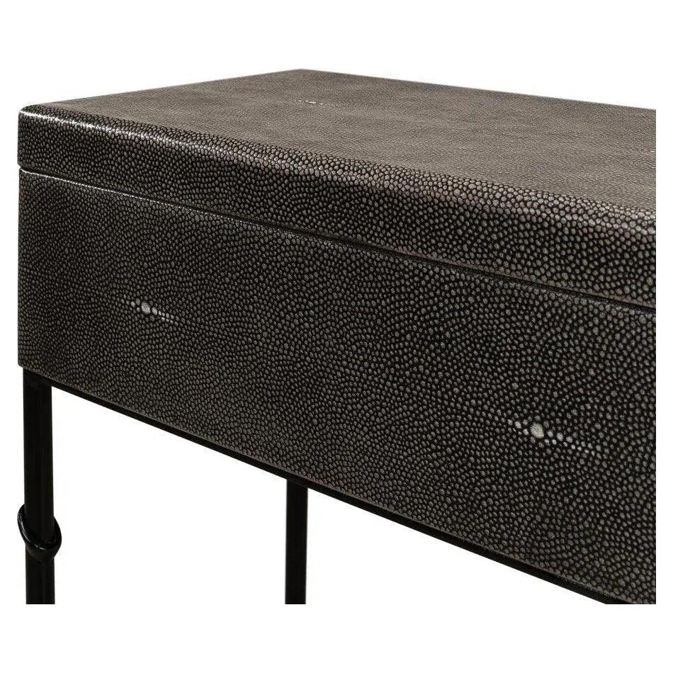 Grey Leather Shagreen Box On Stand Console Table - LOOMLAN - Sarreid - Console Tables
