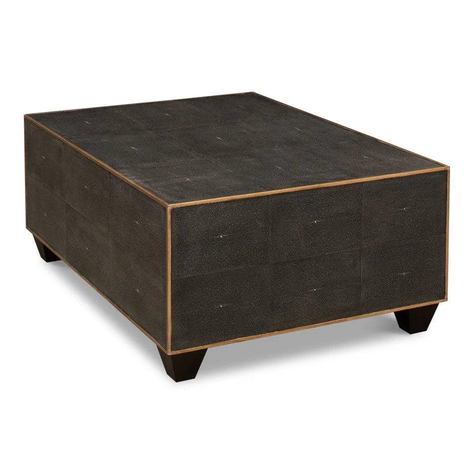 Grey Leather Shagreen Cocktail Coffee Table Rectangle - LOOMLAN - Sarreid - Coffee Tables