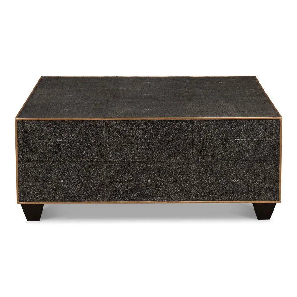 Grey Leather Shagreen Cocktail Coffee Table Rectangle - LOOMLAN - Sarreid - Coffee Tables