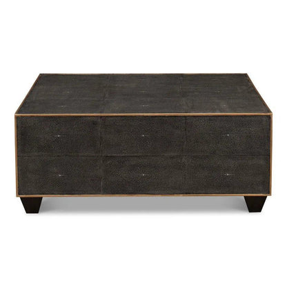 Grey Leather Shagreen Cocktail Coffee Table Rectangle - LOOMLAN - Sarreid - Coffee Tables