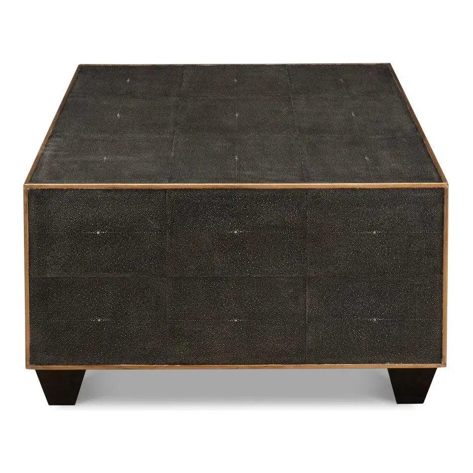 Grey Leather Shagreen Cocktail Coffee Table Rectangle - LOOMLAN - Sarreid - Coffee Tables