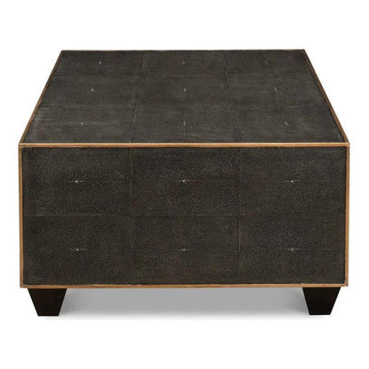 Grey Leather Shagreen Cocktail Coffee Table Rectangle - LOOMLAN - Sarreid - Coffee Tables