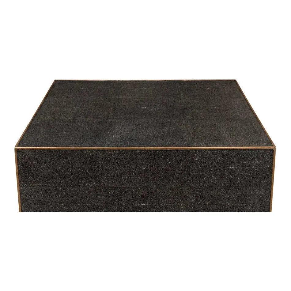 Grey Leather Shagreen Cocktail Coffee Table Rectangle - LOOMLAN - Sarreid - Coffee Tables