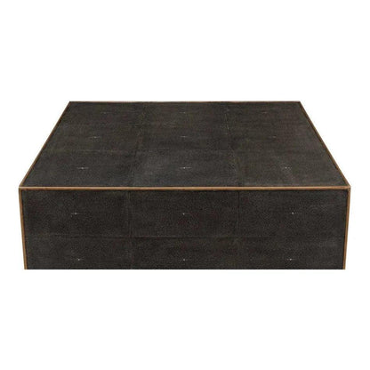 Grey Leather Shagreen Cocktail Coffee Table Rectangle - LOOMLAN - Sarreid - Coffee Tables