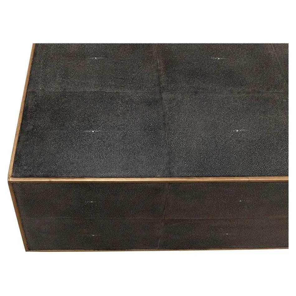 Grey Leather Shagreen Cocktail Coffee Table Rectangle - LOOMLAN - Sarreid - Coffee Tables