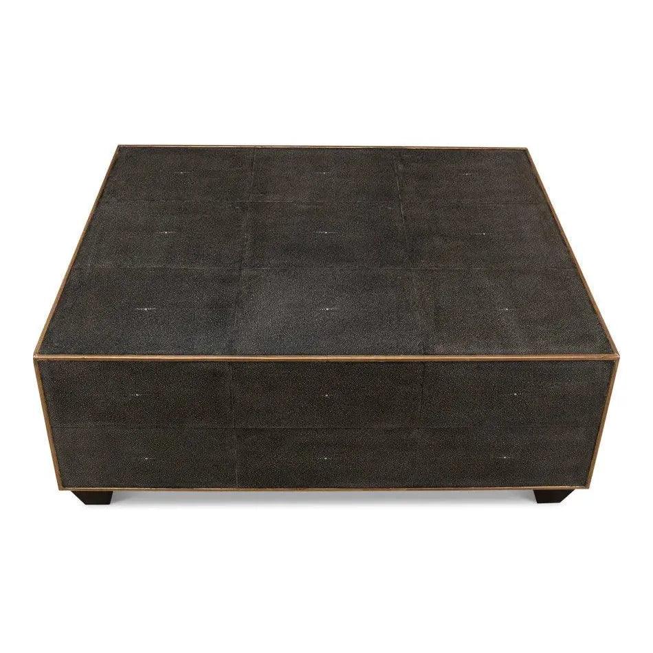 Grey Leather Shagreen Cocktail Coffee Table Rectangle - LOOMLAN - Sarreid - Coffee Tables