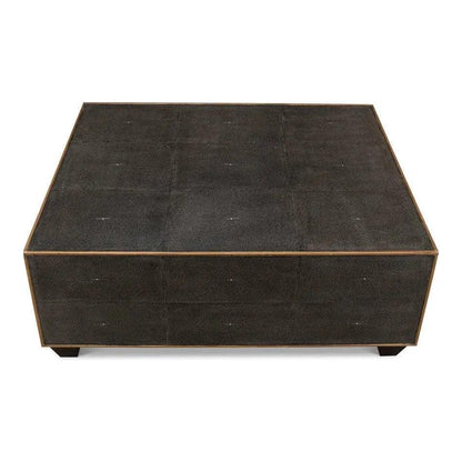 Grey Leather Shagreen Cocktail Coffee Table Rectangle - LOOMLAN - Sarreid - Coffee Tables