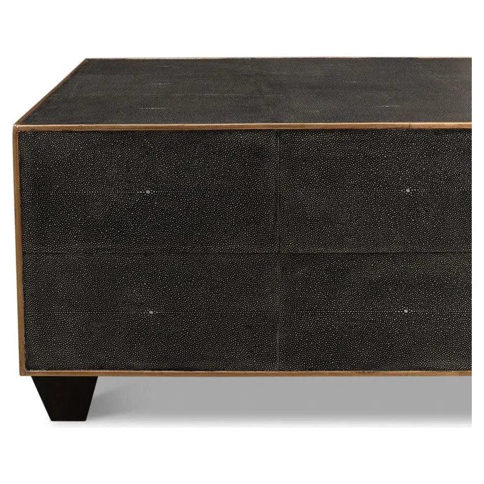 Grey Leather Shagreen Cocktail Coffee Table Rectangle - LOOMLAN - Sarreid - Coffee Tables