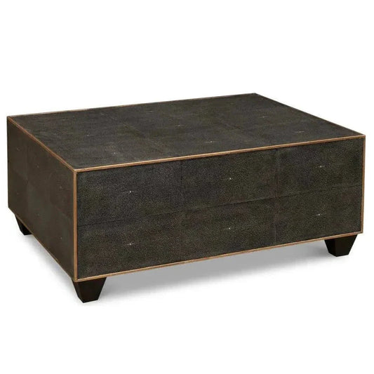 Grey Leather Shagreen Cocktail Coffee Table Rectangle - LOOMLAN - Sarreid - Coffee Tables