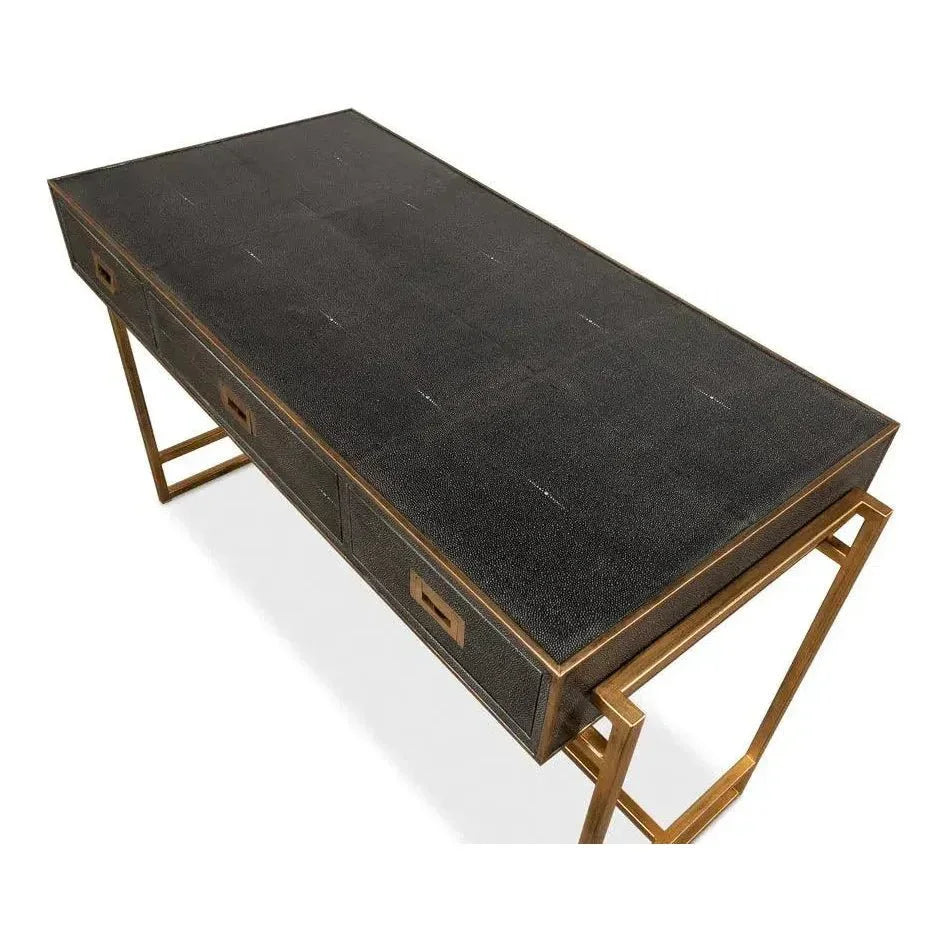 Grey Leather Shagreen Desk-Home Office Desks-Sarreid-LOOMLAN