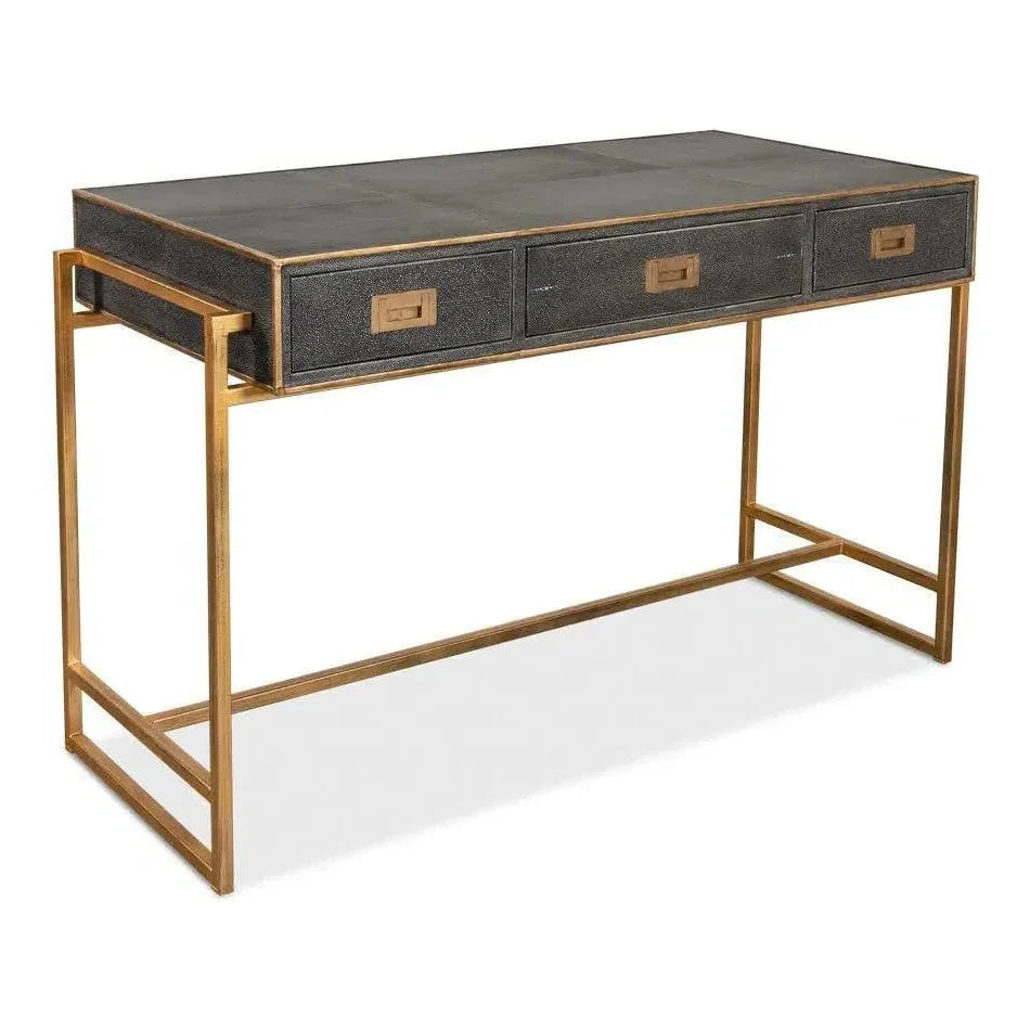 Grey Leather Shagreen Desk-Home Office Desks-Sarreid-LOOMLAN