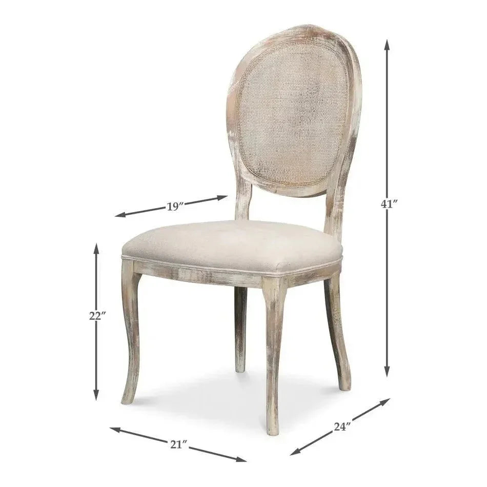 Oval Cane Back Set Chair Grey Oak Taupe - LOOMLAN - Sarreid - Dining Chairs