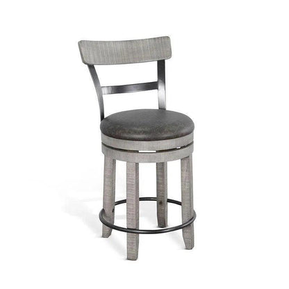 Grey Round Counter Barrel Table Set Barstools 5 PC Set-Dining Table Sets-Sunny D-LOOMLAN