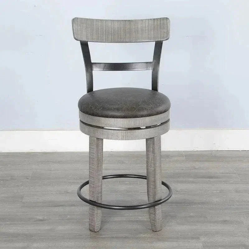 Grey Round Counter Barrel Table Set Barstools 5 PC Set-Dining Table Sets-Sunny D-LOOMLAN