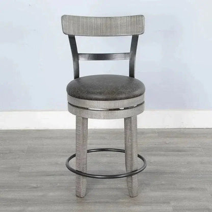 Grey Round Counter Barrel Table Set Barstools 5 PC Set-Dining Table Sets-Sunny D-LOOMLAN