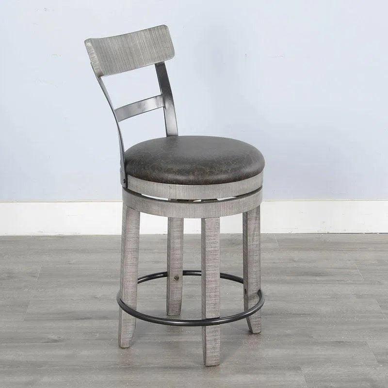 Grey Round Counter Barrel Table Set Barstools 5 PC Set-Dining Table Sets-Sunny D-LOOMLAN