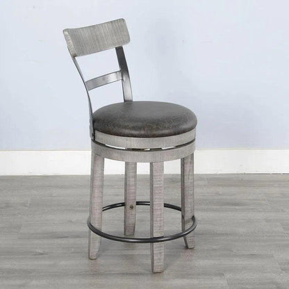 Grey Round Counter Barrel Table Set Barstools 5 PC Set-Dining Table Sets-Sunny D-LOOMLAN