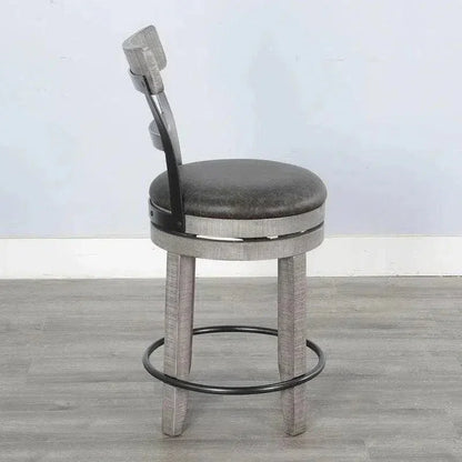 Grey Round Counter Barrel Table Set Barstools 5 PC Set-Dining Table Sets-Sunny D-LOOMLAN