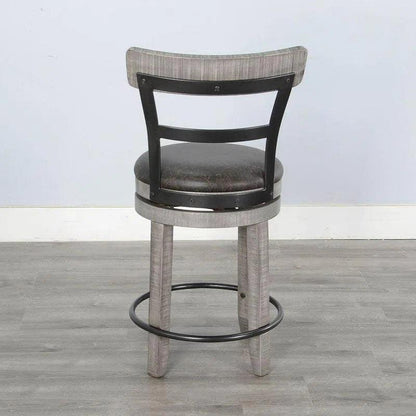 Grey Round Counter Barrel Table Set Barstools 5 PC Set-Dining Table Sets-Sunny D-LOOMLAN